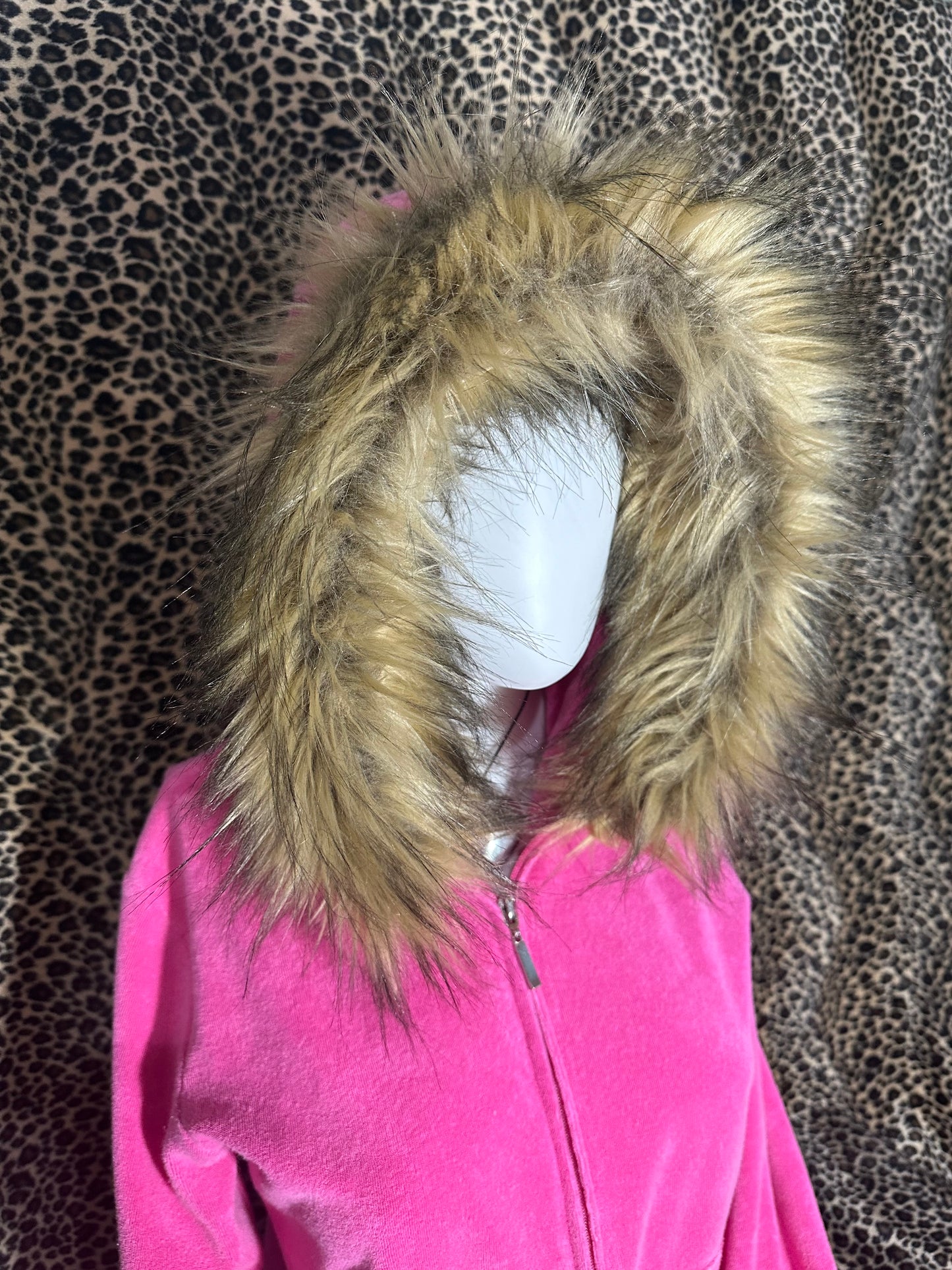 reworked pink velour fur zip up jacket