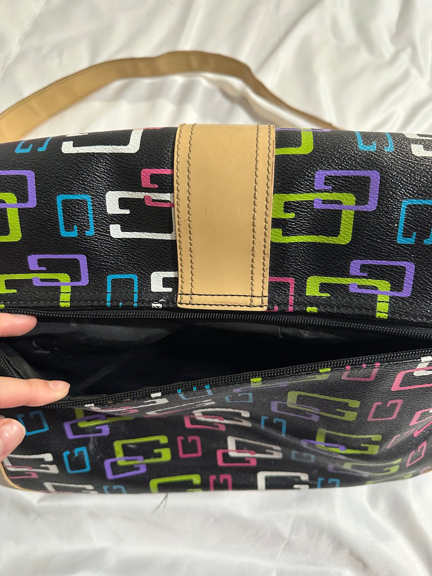 early 2000s guess monogram belted messenger bag