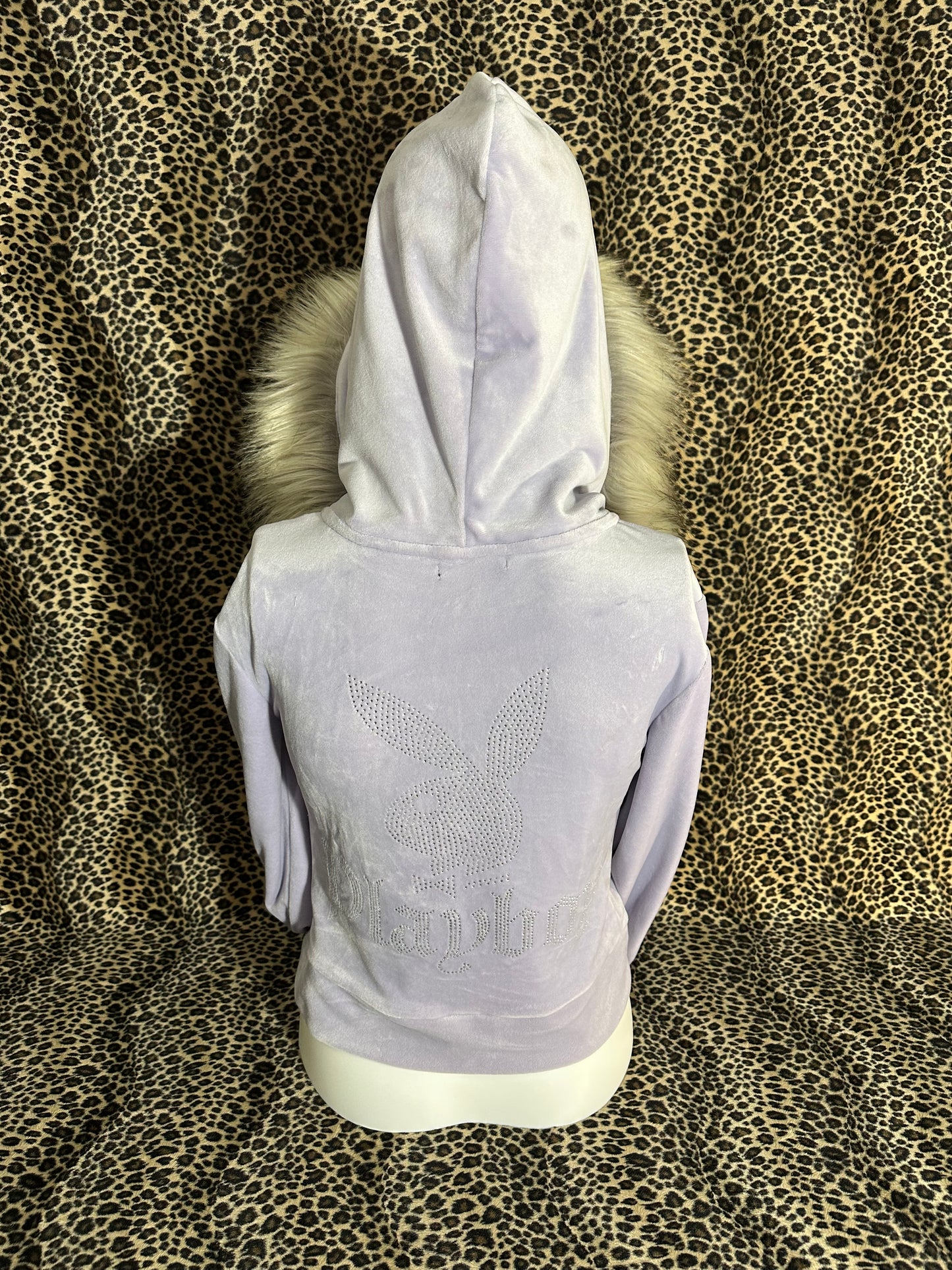 (XS)reworked hand sewn nwt playboy velour fur zip up