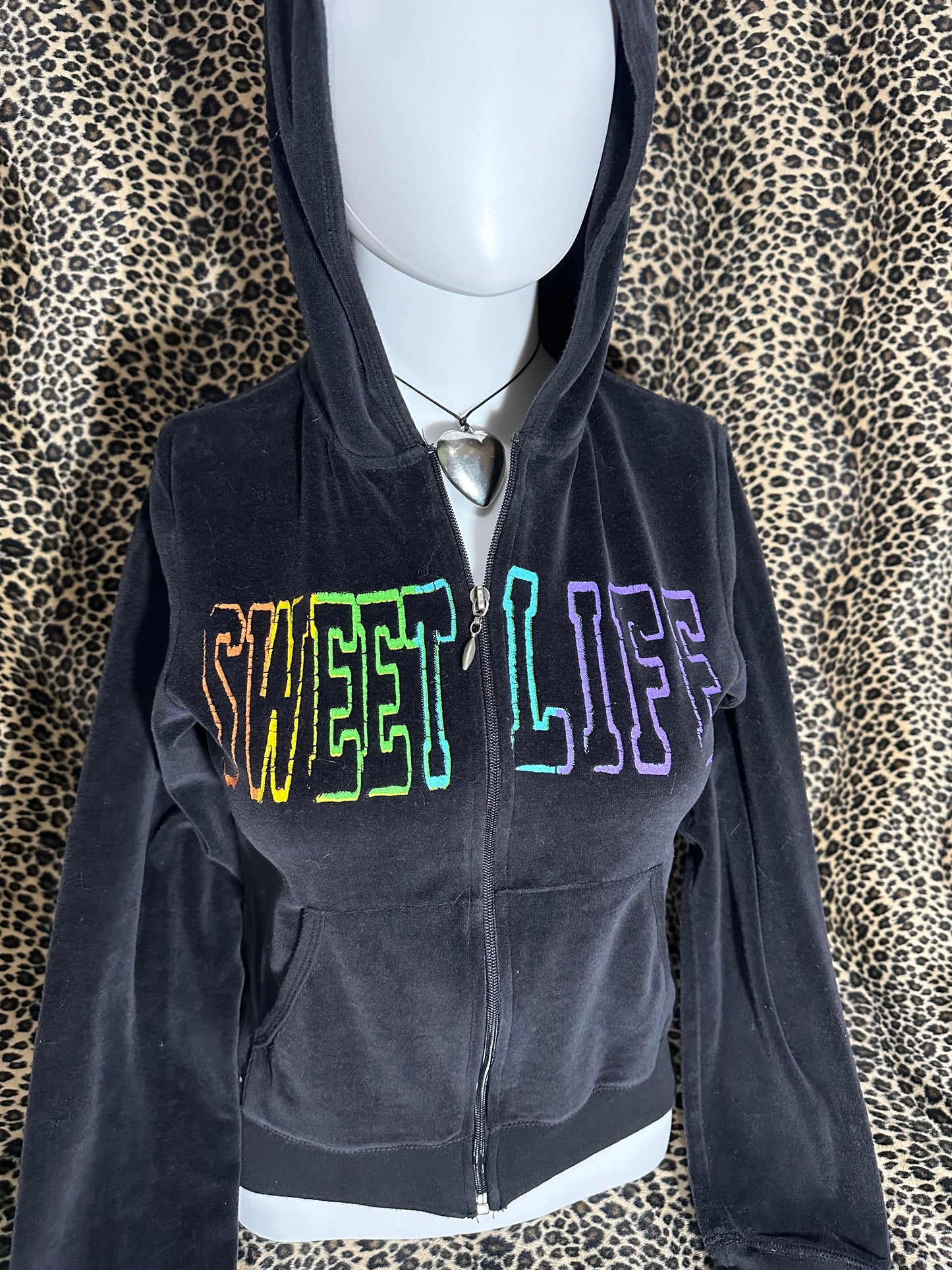 (S) velour “sweet life” butterfly black zip up