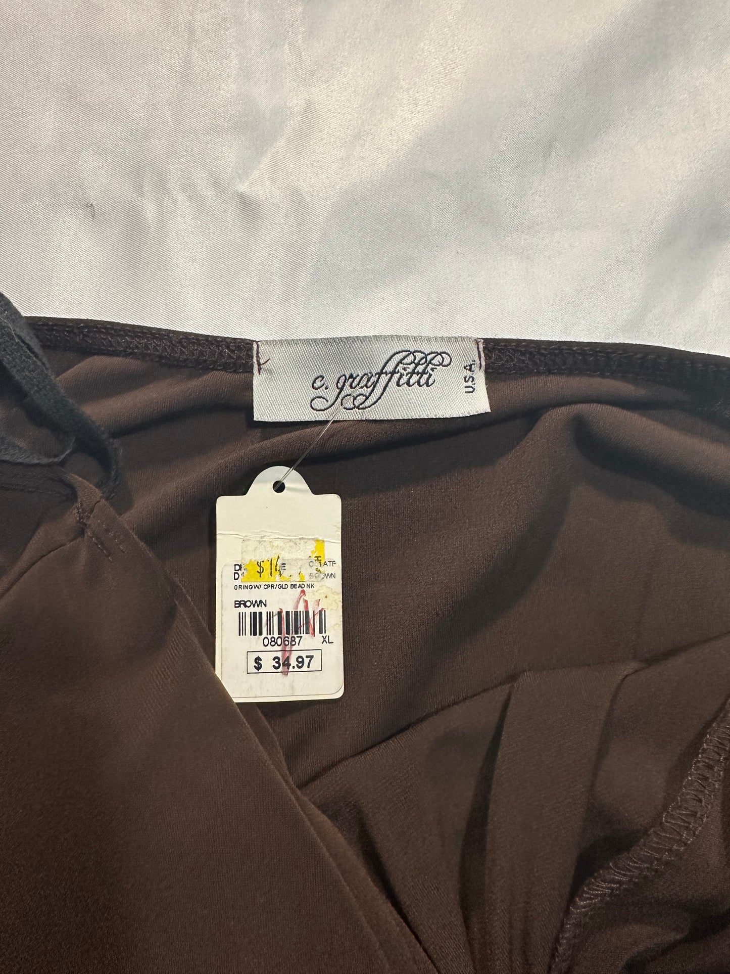 (XL)brown summer beaded halter dress