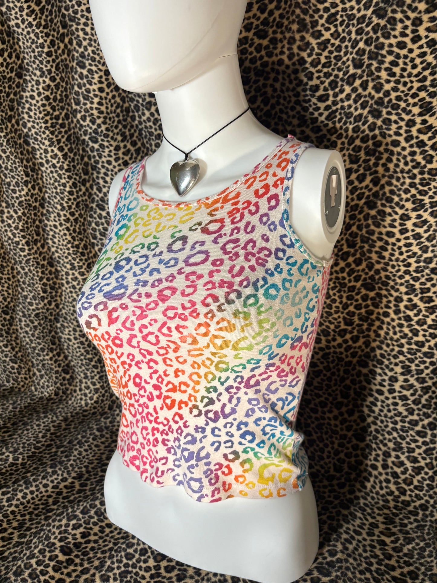 (XS)rainbow leopard print tank top