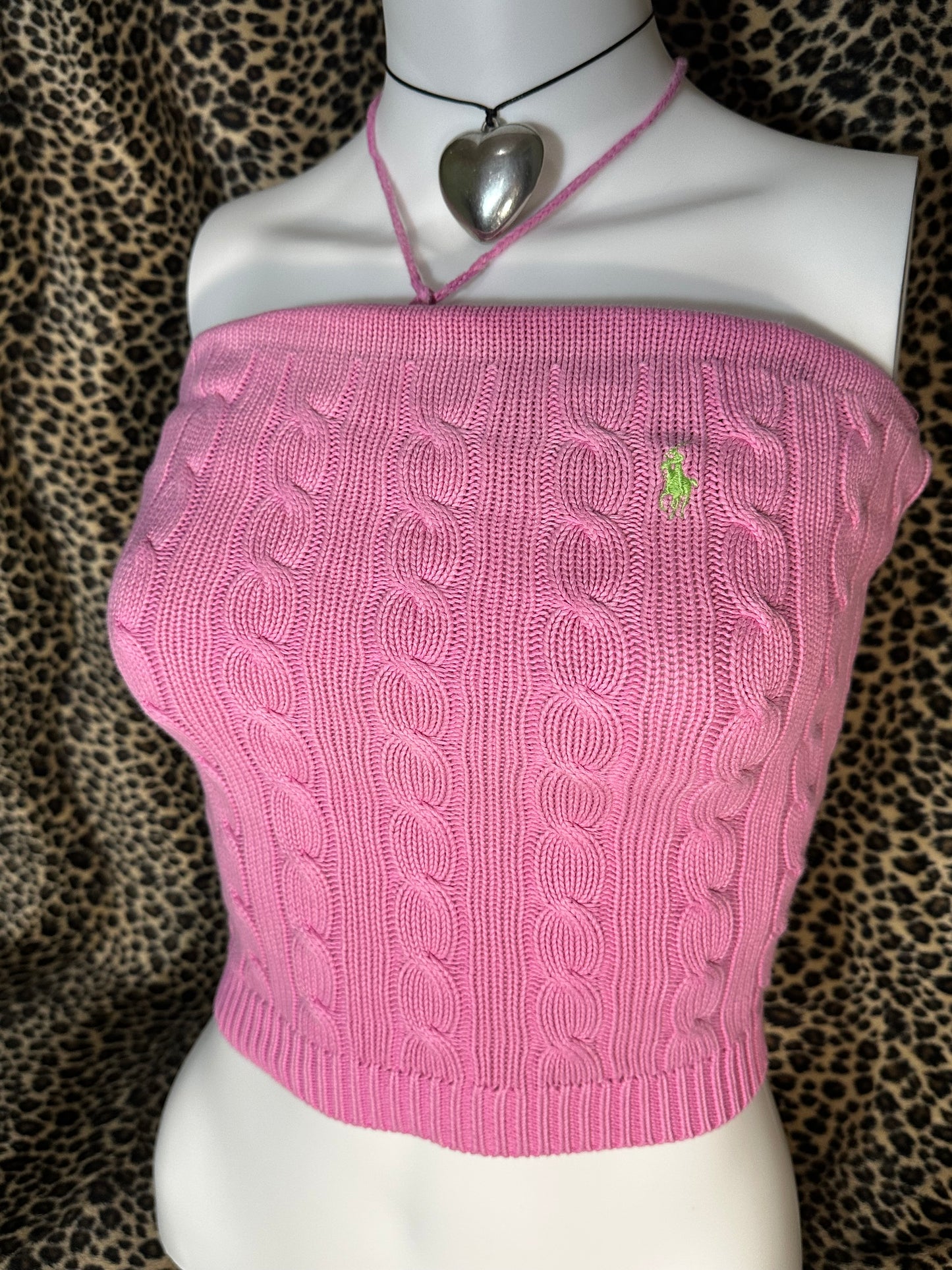 (XS)RARE early 2000s ralph lauren pink + green tube top/halter