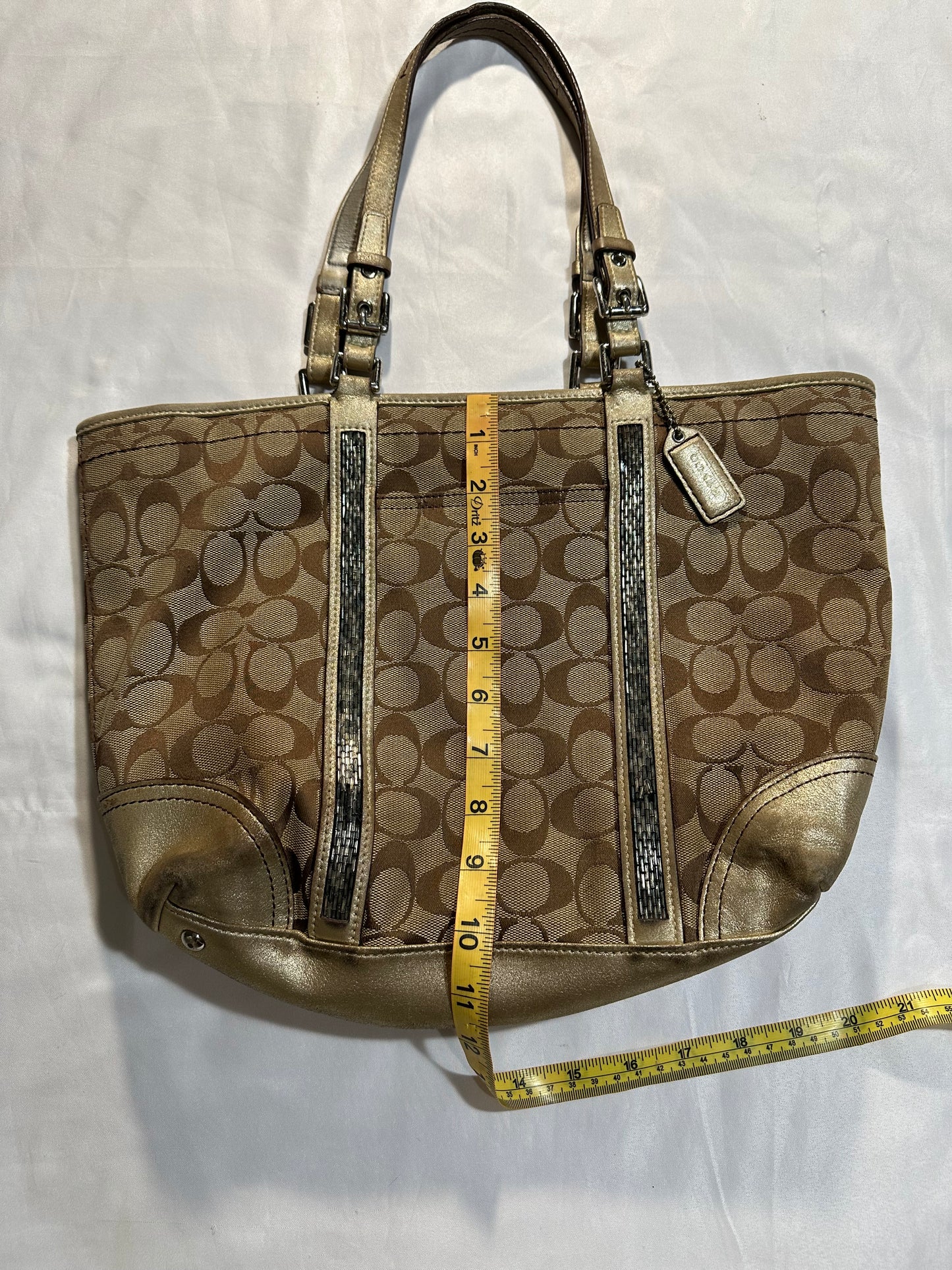 beige coach monogram tote purse