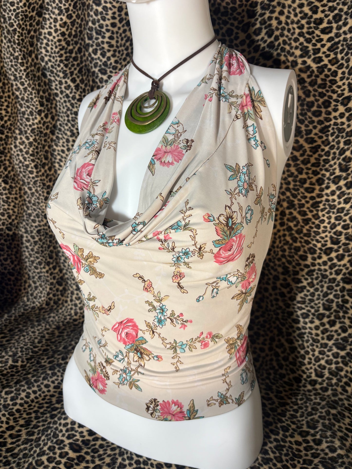 (S)early 2000s backless floral halter tank top