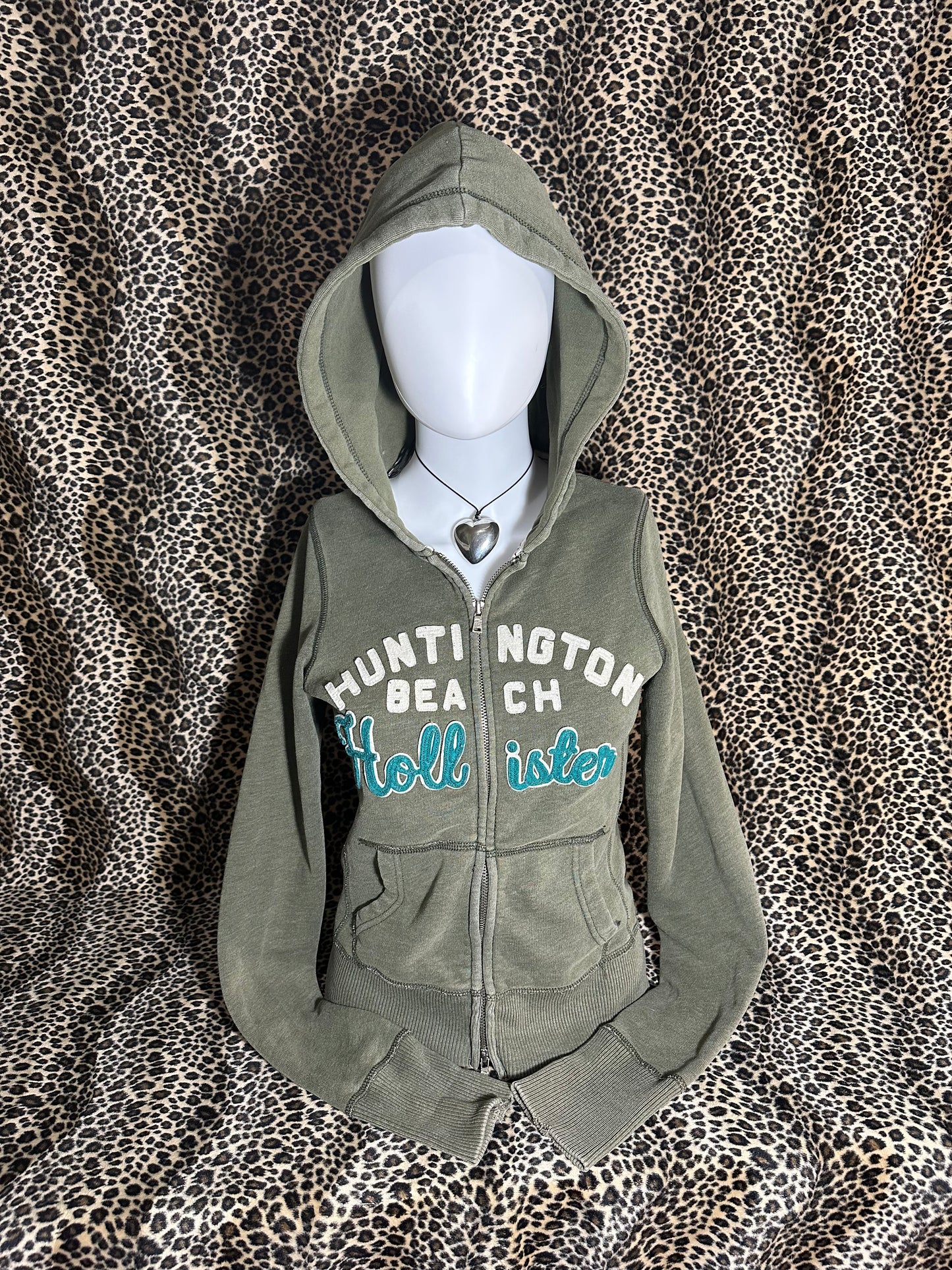 (M) vtg olive green hollister zip up