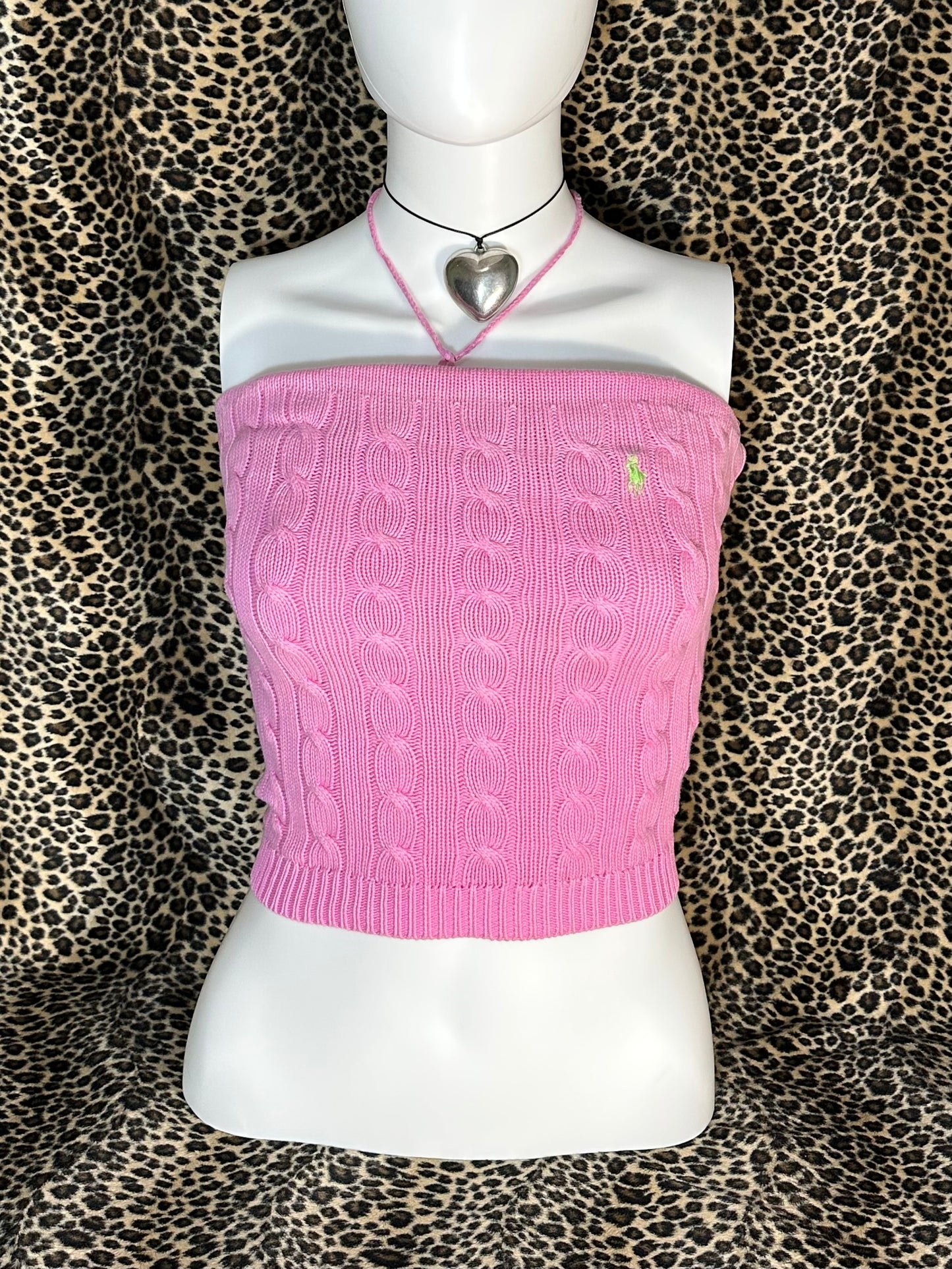 (XS)RARE early 2000s ralph lauren pink + green tube top/halter