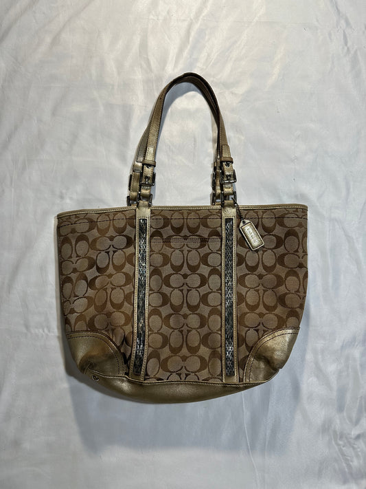 beige coach monogram tote purse