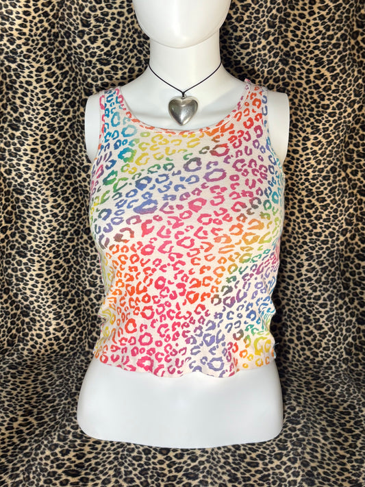 (XS)rainbow leopard print tank top