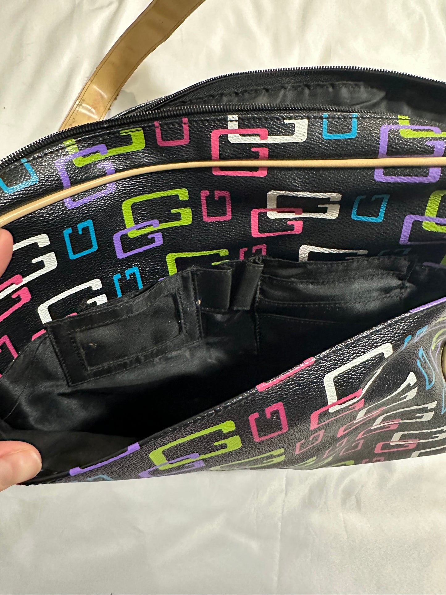 early 2000s guess monogram belted messenger bag
