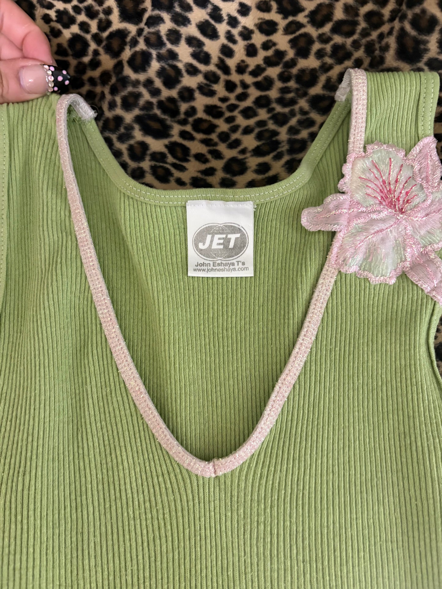 (XS)pink & green orchid tank top