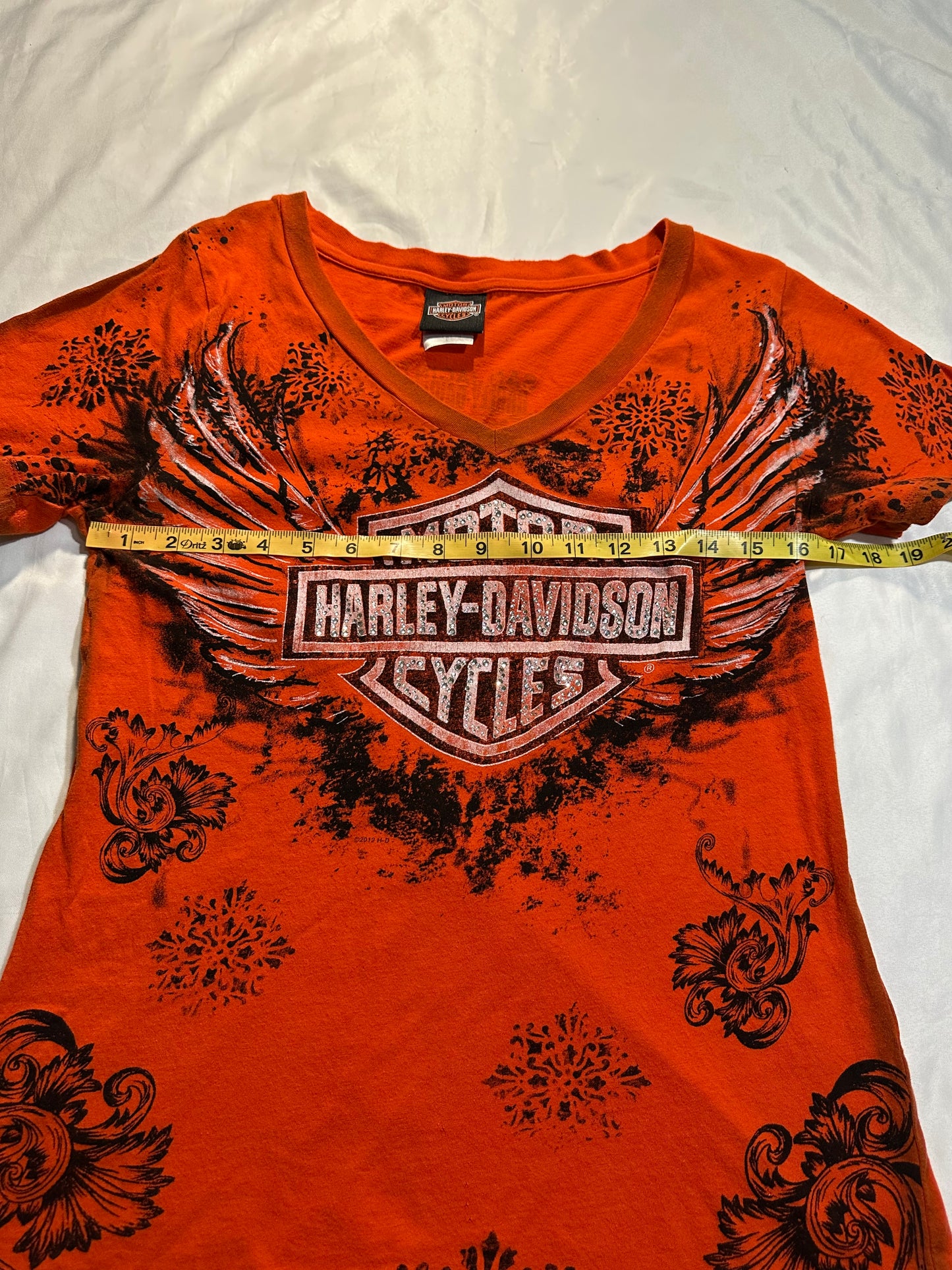 (L)bedazzled wings orange harley davidson top