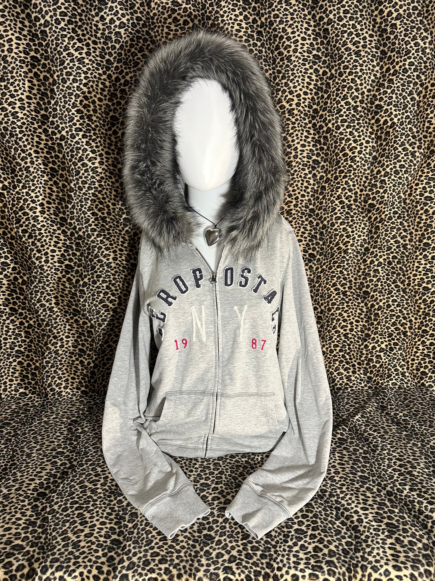 (XL)grey aeropastle reworked fur zip up