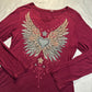 (XL)maroon cyber y2k angel wings long sleeve