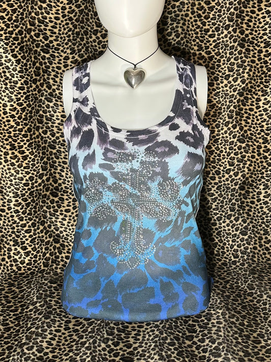 (L)y2k grunge leopard print cross tank top