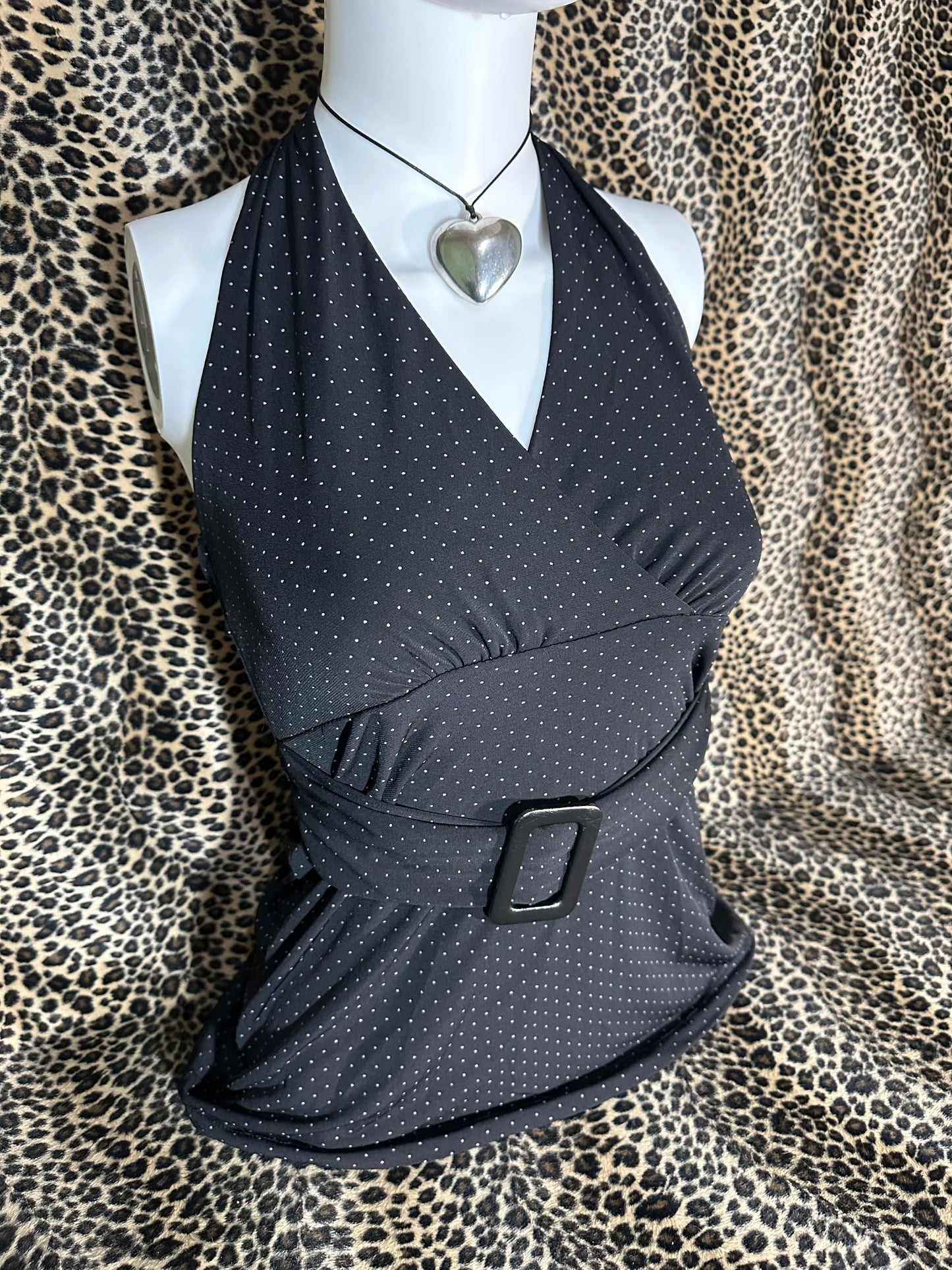 (M)early 2000s polka dot halter tank top w belt