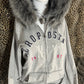 (XL)grey aeropastle reworked fur zip up