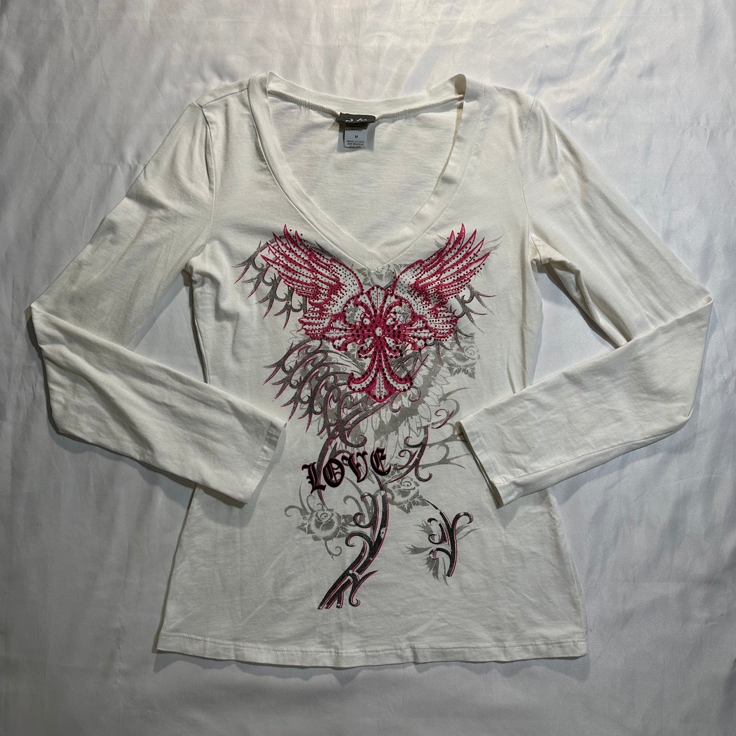 (M)cyber y2k styled white & pink long sleeve