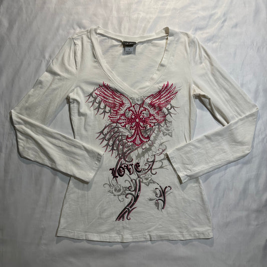 (M)cyber y2k styled white & pink long sleeve