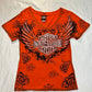 (L)bedazzled wings orange harley davidson top