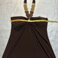 (XL)brown summer beaded halter dress