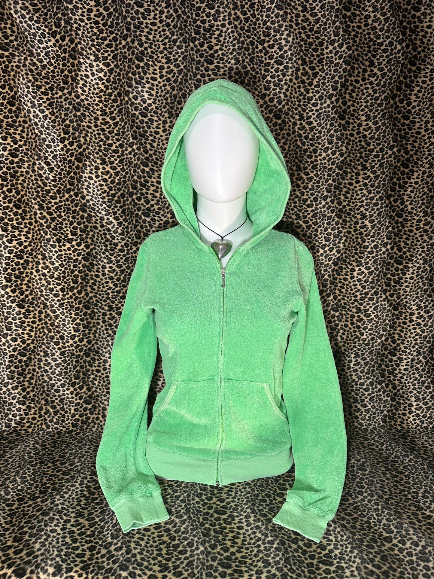 (M)vtg early 2000s green terry cloth zip up