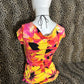 (S)vtg caché floral form fitted top