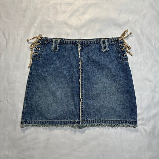 (XS)vtg route 66 tie up denim skirt