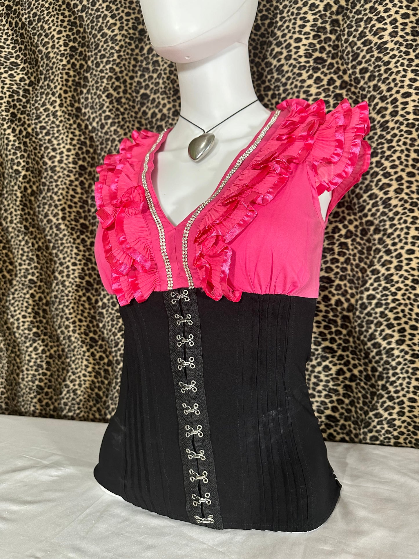 deadstock nwt pink & black corset top