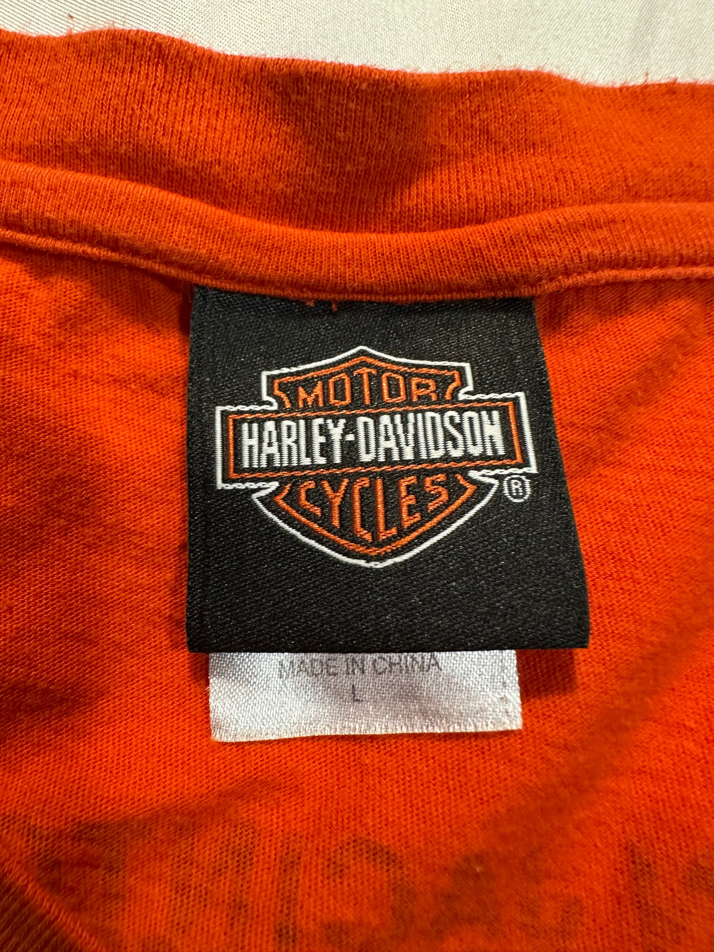 (L)bedazzled wings orange harley davidson top