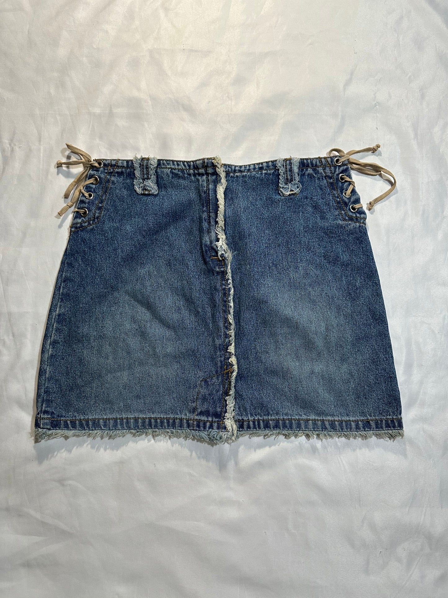 (XS)vtg route 66 tie up denim skirt