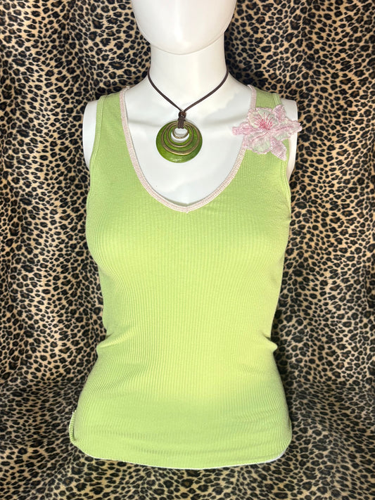 (XS)pink & green orchid tank top